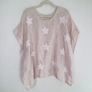 Namsar Top Womens One Size Linen Star Double Gauze Oatmeal Blouse Tunic Boho